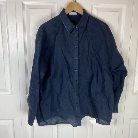Galeries Lafayette 44 100% Linen Button Up Shirt Lagenlook Boxy Blue capsule - Picture 1 of 6